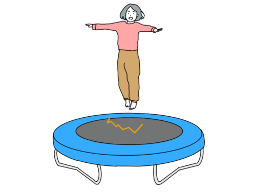 トランポリンをする女性